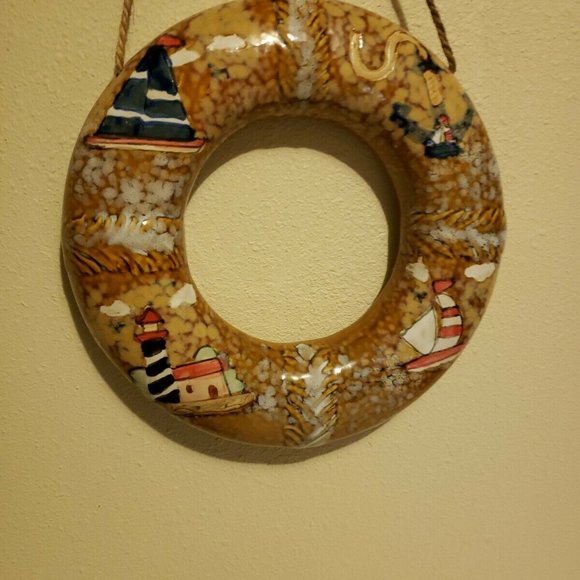 Life Ring Bouy Ceramic Wall Hanging Hand Painted - Picture 8 of 12